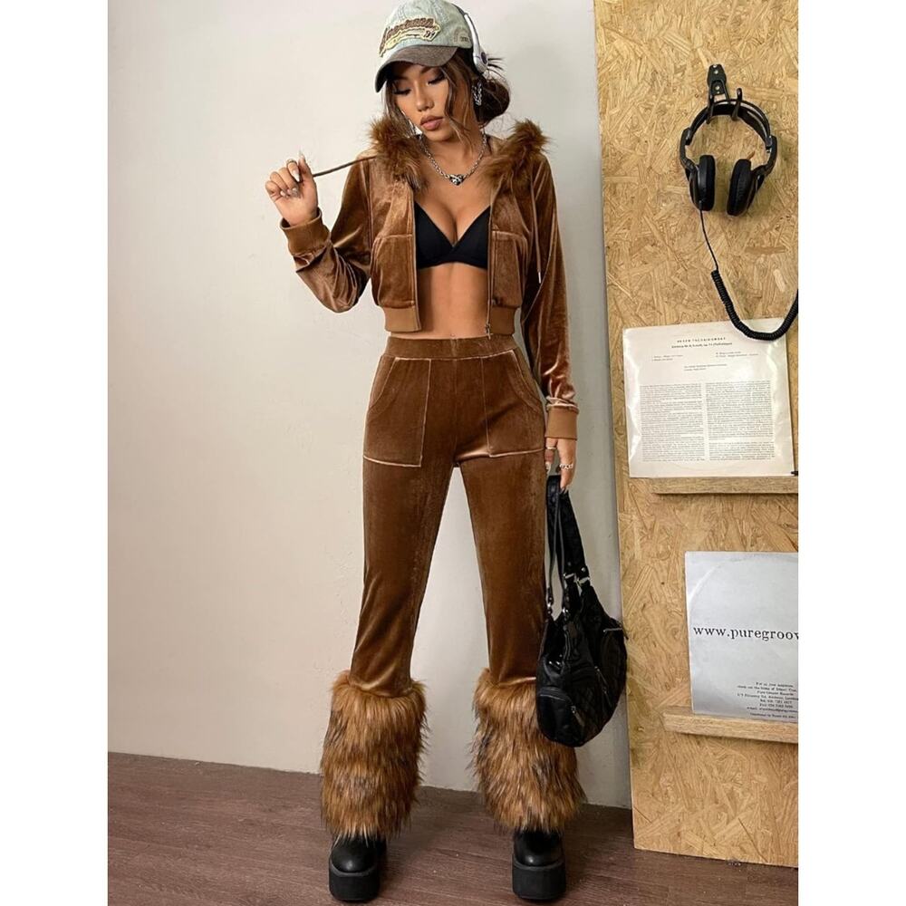 Rehab Lab Bell Bottom Furs Trim Corduroy Sexy Pants S